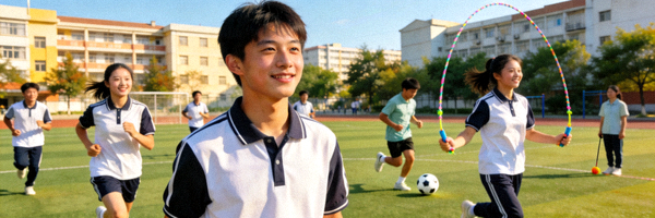 学校学生在操场进行体育活动的场景